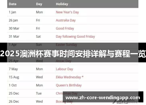 2025澳洲杯赛事时间安排详解与赛程一览