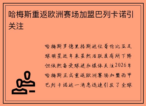 哈梅斯重返欧洲赛场加盟巴列卡诺引关注